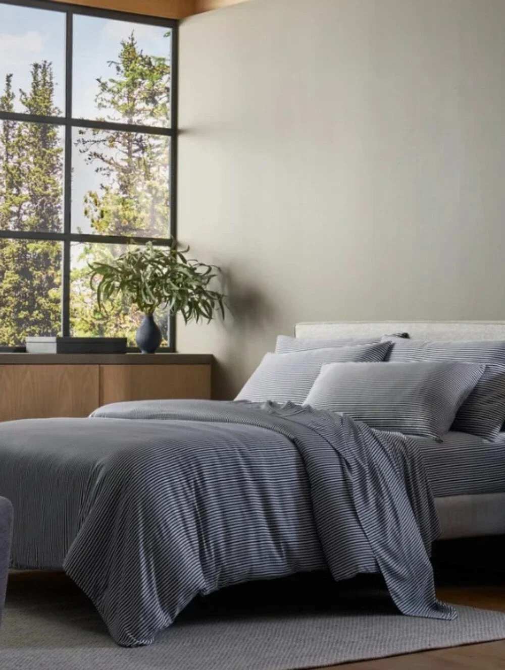 Cozy Earth Bamboo Duvet Cover Classic Stripe In Pacific Blue NWT